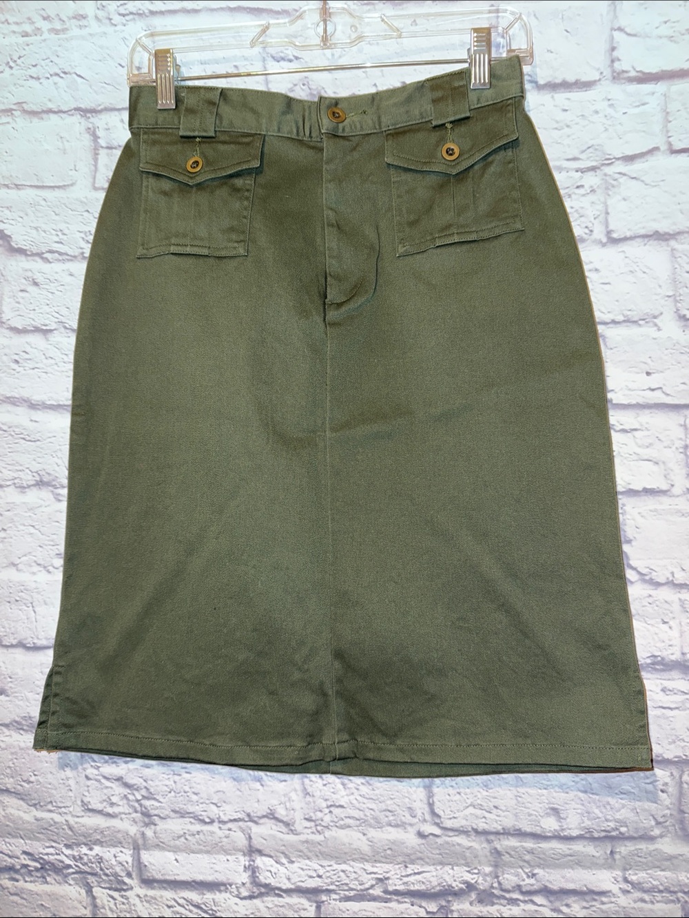 St. John's Bay Olive Green Pencil Skirt with Front Flap Pockets